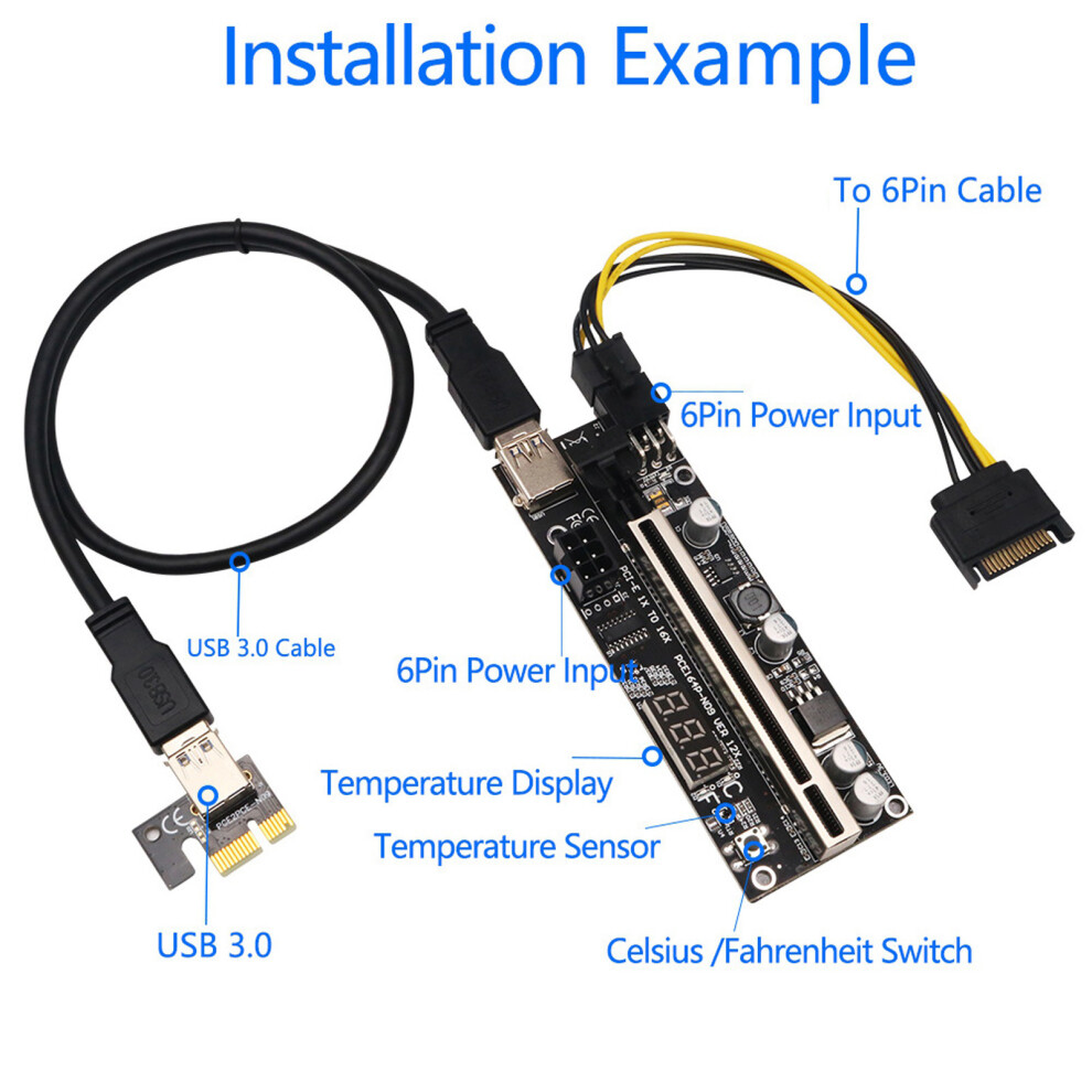 Gpu Riser Card 1X To 16X 6Pin Temp Sensor 7790334584422