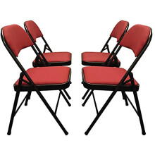 Meta Deluxe Burgundy Red Fabric Padded Folding Chair with Steel Frame Comfortable Seat Home Office Reception Dining Party Outing Foldable Desk Chairs