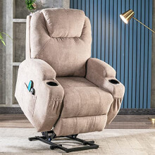 Power Lift Recliner Chair Massage Chair for Elderly, Electric Lift Chair with Heat and Massage, Fabric Recliner Sofa with 2 Cup Holders, Side Pockets