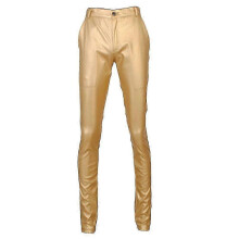 (EU 29, Gold) Mens Casual Thick Slim Fit Straight Leather Pants