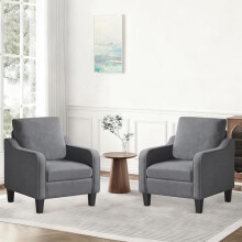 XH.Easy Go Armchair for Living Room Set of 2,Mid Century Modern Accent Chair with Thick Cushion,Upholstered Linen Fabric Single Sofa Chair for Small