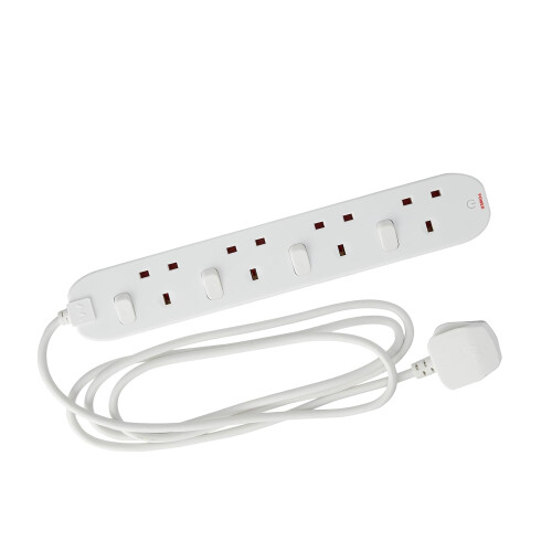 Masterplug 4 Socket Individually Switched Extension Lead Power Strip 2M