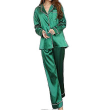 (M, green) (size M) Women's Soft Silk Satin Long Sleeve Sleepwear Pajamas Set