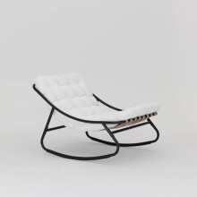 Home Detail Marbella Black Industrial Garden Rocking Chair, Outdoor Patio Chair with Ivory Cushion, Steel Frame, 130kg Capacity