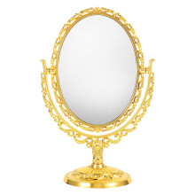 Oval Tabletop Mirror Double-Sided Rotating Golden 1 Set