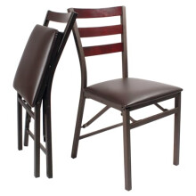 Coopers of Stortford - Pair of Folding Dining Chairs with Faux Leather Padded Seats - Wooden Slat Back, Space Saving Design, Sturdy and Compact