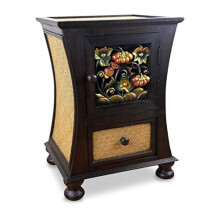 livasia Rattan drawer, curved sides with unique thai carvings, asian bedside table, handmade in Thailand, chest of drawers, made from wood and rattan