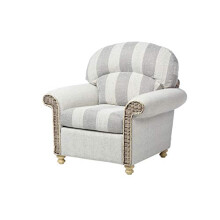 Desser Samford Conservatory or Living Room Armchair in Athena Stripe Fabric – Luxury Real Cane Furniture Rattan Indoor with UK Made Cushions –