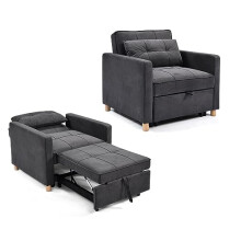 WeDoSofas 1 Seater Sleeper Chair Bed – (Grey Chenille) – Pull-Out Armchair Sofa for Modern Living Rooms & Guest Spaces