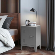 FurnitureR Bedside Table Nightstand Kids Metal Lockers Gym Room Keeper School Living Room Office Organizer,Grey,15.9'' x 12'' x 22.6''