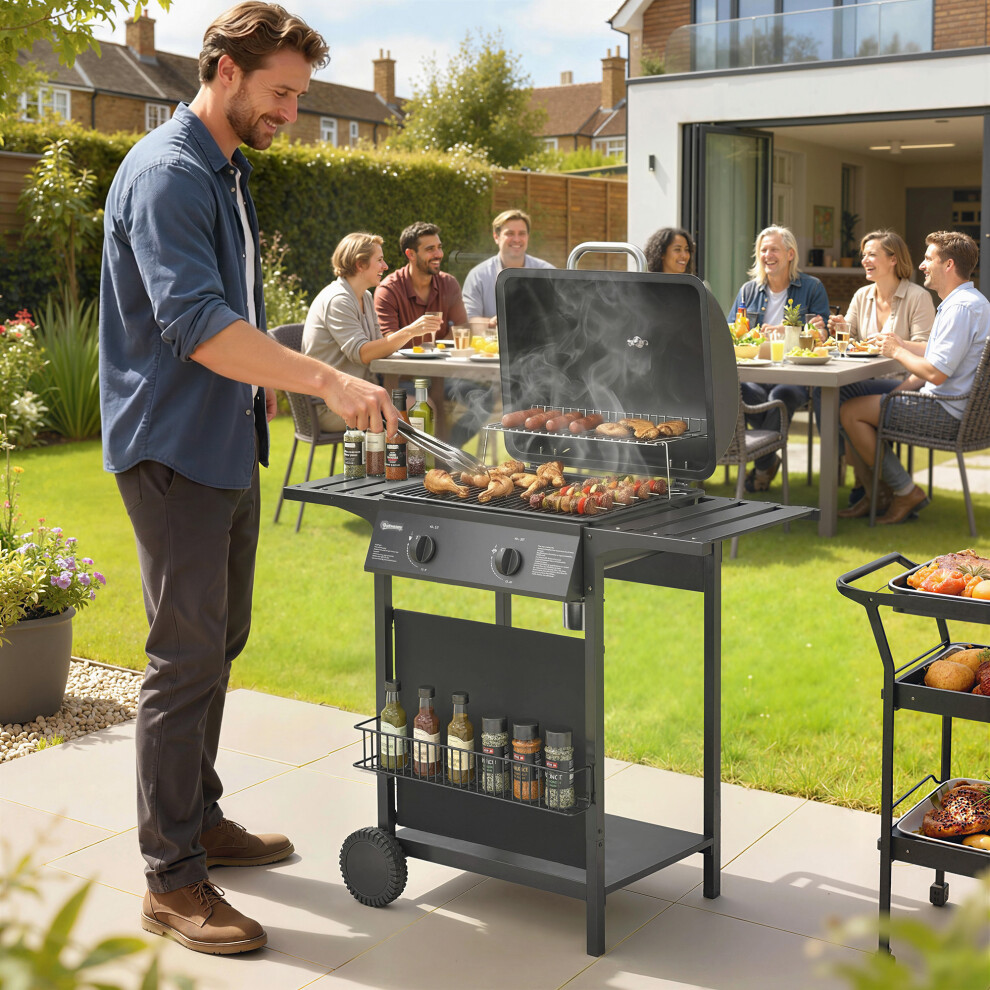 Outsunny Gas Burner Barbecue Grill, Garden Bbq Grill With Warming Rack