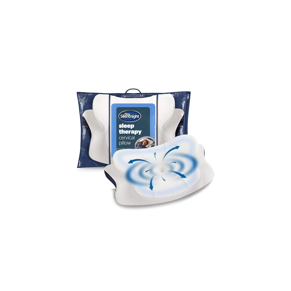Silentnight Sleep Therapy Cervical Pillow - Orthopaedic Support Pressure Relief Eases Neck And Shoulder Pain - Memory Foam Ergonomic Design For Front