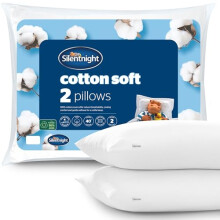 Silentnight Cotton Pillow Pair - 100% Naturally Cooling Cotton Cover - Soft Hollowfibre Filling - Medium Support Comfort - Breathable Everyday Pillows