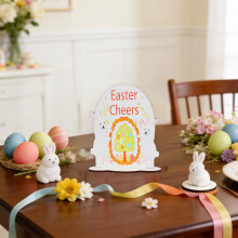 Easter Desktop Decoration Rabbits Easter Egg Ornaments Rural Wooden Crafts Ornaments(P,Wood)