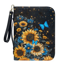 Butterfly/Daisy/Sunflower/Star PU Leather Bible Cover for Women & Men – XL, Lightweight, Detachable Wristlet Strap, Church Bag – Compatible with