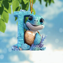 Cute Sea Turtle Alphabet Ornaments, 3" Letter-Shaped Wall Art with Hanging String – Personalized Nursery Decor, Baby Shower Gift, Sea Theme Room