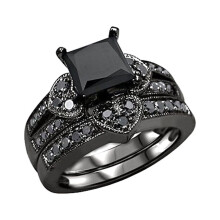 Women's Square Cut Cubic Zirconia Ring Set – Bridal, Promise & Eternity Rings, Compatible with Black #04, 8