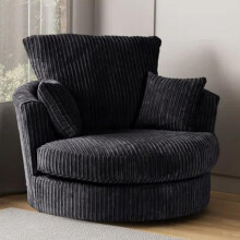 SQUAREBOXX Ultra-Soft Swivel Lennox Chair, Jumbo Cord Fabric, Deep-Set Back Cushion, 2 Scatter Cushions (Black)
