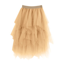 Women's Champagne A-line Tulle Skirt High Waist Elastic