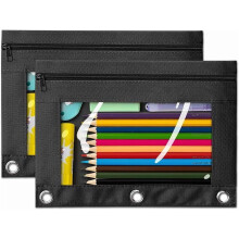 2-Pack B5 3-Hole Zip Pencil Pouches with Clear Window