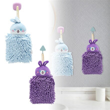 Cartoon Rabbit Fuzzy Hand Towel 11. Inch Super Absorbent Chenille Bathroom Kitchen Towel with Hanging Loop for Kids Adults,Multicoloured,2,2PC