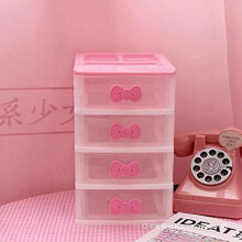 Kawaii Desk Organizer with Pink Bowknot, 4-Tier Desktop Storage Box – Compatible with Girls’ Room Decor & Makeup Organization