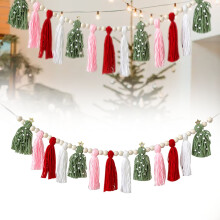 Tassel Beaded Garland with Wood Beads – 16"/24", Christmas Home Decor, Macrame Fringe Trim for Curtains & Tablecloths