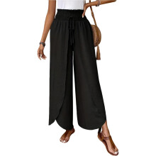Women's Gaucho Pants Wide Leg High Waisted Sweatpants-Black L