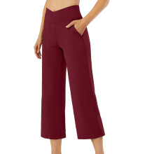Pants for Women Wide Leg Yoga  High Waist Capris-Burgundy S