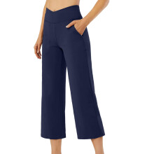 Pants for Women Wide Leg Yoga  High Waist Capris-Navy Blue XL