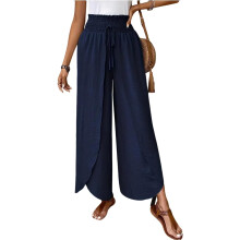 Women's Gaucho Pants Wide Leg High Waisted-Navy Blue L