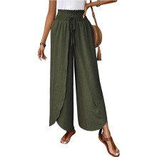 Women's Gaucho Pants Wide Leg High Waisted-Army Green L