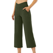 Pants for Women Wide Leg Yoga  High Waist Capris-Army Green XL