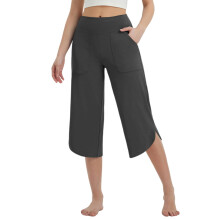 Women with Pockets Loose Fit Wide Leg Yoga Pants-Dark Grey L