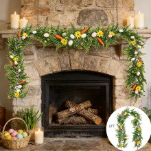 6 FT Easter Garland with Eggs & Artificial Pine Needles, Spring Decor for Fireplace, Door, Indoor/Outdoor – Compatible with Easter Themes