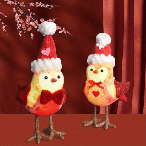 Red Plush Bird Ornament with Lights 1 Pack 2