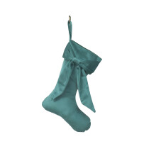 Green Christmas Stocking with Bowknots, 15.7"x7.5", Large Solid Color, for Tree, Fireplace, Candy Gifts