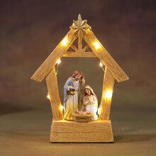 LED Lighted Resin Nativity Scene Holy Family 7.5 inch
