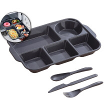 Divided Plates Unbreakable Wheat Straw Dinnerware Lunch Trays Lightweight Reusable Plastic Compartment Microwave Dishwasher Safe Separator Plates