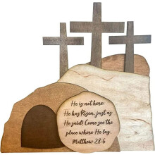 Easter Wooden Decoration Set Christian Theme 3 Pieces