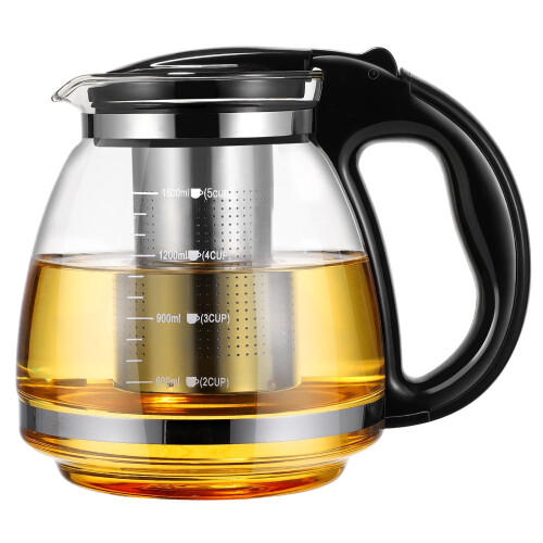 Black Glass Teapot Non-Drip Spout Ergonomic Handle 1500ml 2