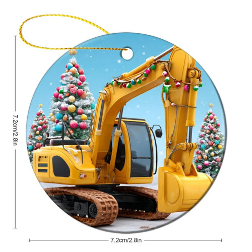 Yellow Construction Truck Ornament – Ceramic, 3" 1
