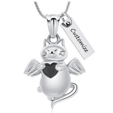 Cat Urn Necklace Stainless Steel Pet Memorial Pendant