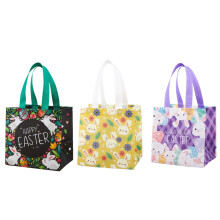 3Pcs Happy Easter Gift Bags, Easter Non-woven Bags with Handle, Reusable Goodie Bags Bunny Treat Bags, Party Supplies
