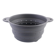 Foldable Grey Colander (4x9"), with Base & Handles – Compatible with Pasta, Fruits, Veggies