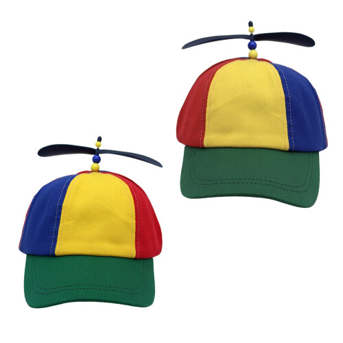Two Trendy Rainbow Colored Helicopter Caps With-2pics