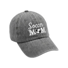 Soccer Mother Cotton Baseball Cap With Football Embroidery-Gray