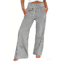 Womens Gingham Pants Wide Leg High Pajama Pants -Gray S
