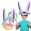 Cappello gonfiabile con orecchie da coniglio pasquale e 4 anelli 4