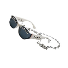 Stylish Hip Hop Sunglasses Photo Props Rock Rivets Shades-White